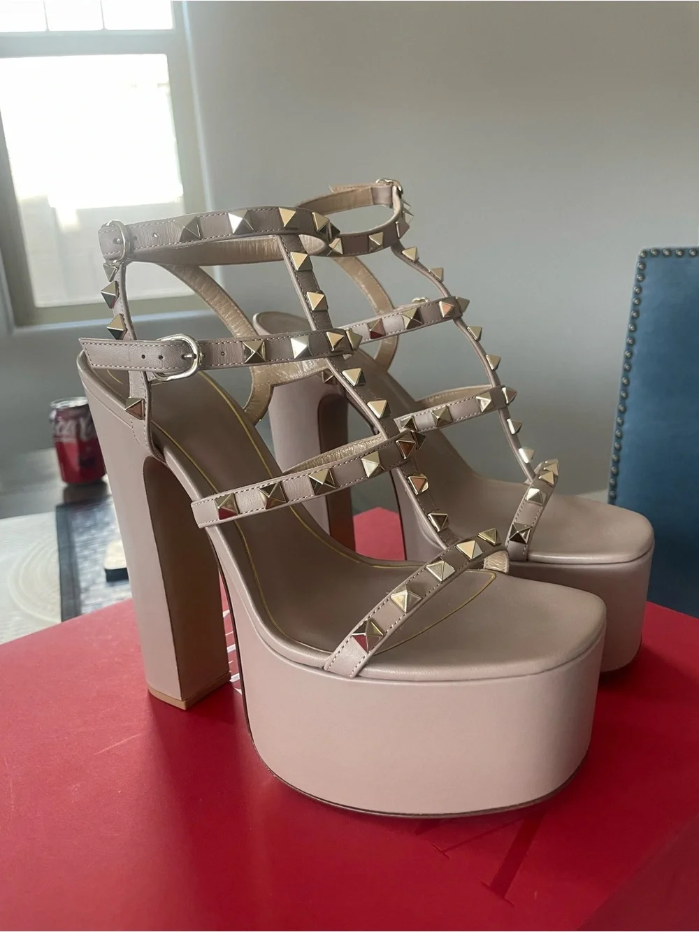 Valentino Garavani Nude Pink Pyramid-Stud Platform Sandals